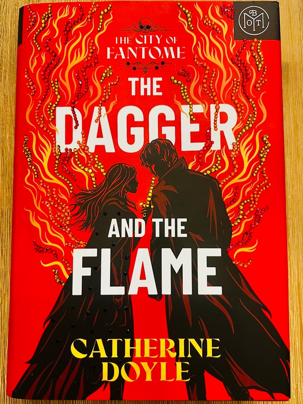 Red Hardcover Book with Fiery Flame Bedazzled Design